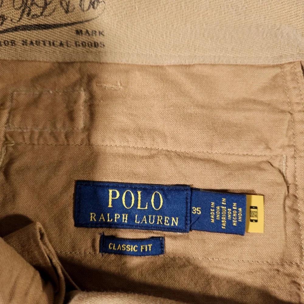 Polo Ralph Lauren Shorts Mens 35 Tan Classic Fit Linen Blend Nautical Tailors